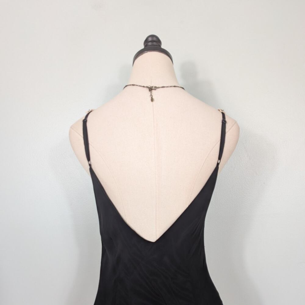 Vintage Cache Silk Midi Dress 6 Slip Floral Embroidered 90S Y2K Black Tan Brown - Picture 9 of 13